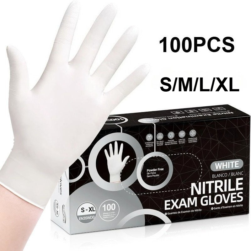 Commercial Kitchen Gloves - Guantes de nitrilo desechables blancos, sin